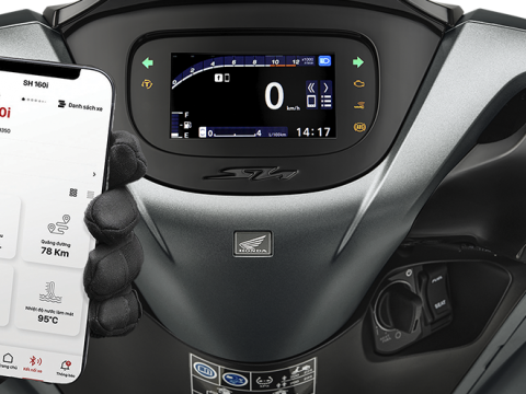 Công nghệ Bluetooth kết nối với điện thoại thông minh tiếp tục được trang bị trên SH160i với tính năng mới là cảnh báo xe sắp hết nhiên liệu.